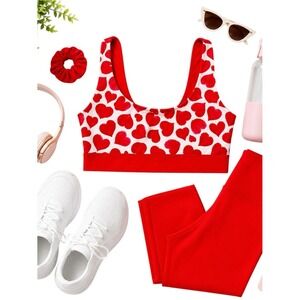 Fabletics Yitty Harlow Reversible Heart Print Sports Bra Red Pink Est Medium EUC